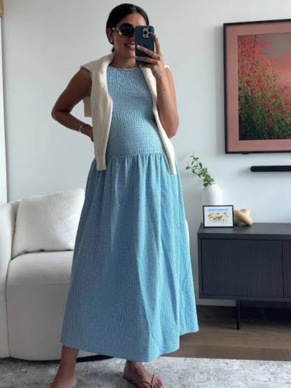 Zara Blue & White Gingham Midi Dress